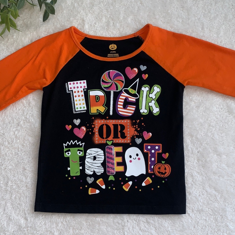 Halloween Trick or Treat Top 2T Black & Orange EUC